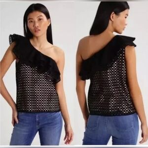 J. Crew One Shoulder Eyelet Top- Black- Size 0